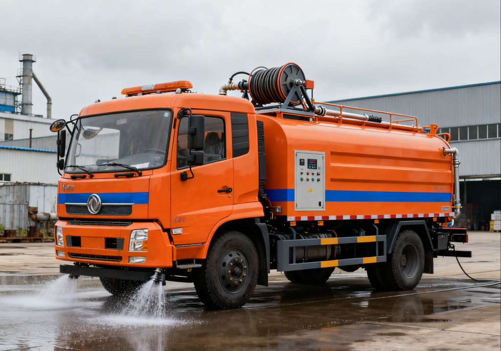 现代化粪池清理抽粪车正在作业